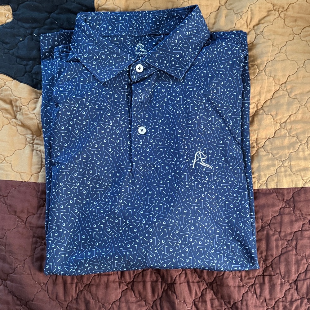 Rhoback Navy Blue Abstract Print Polo